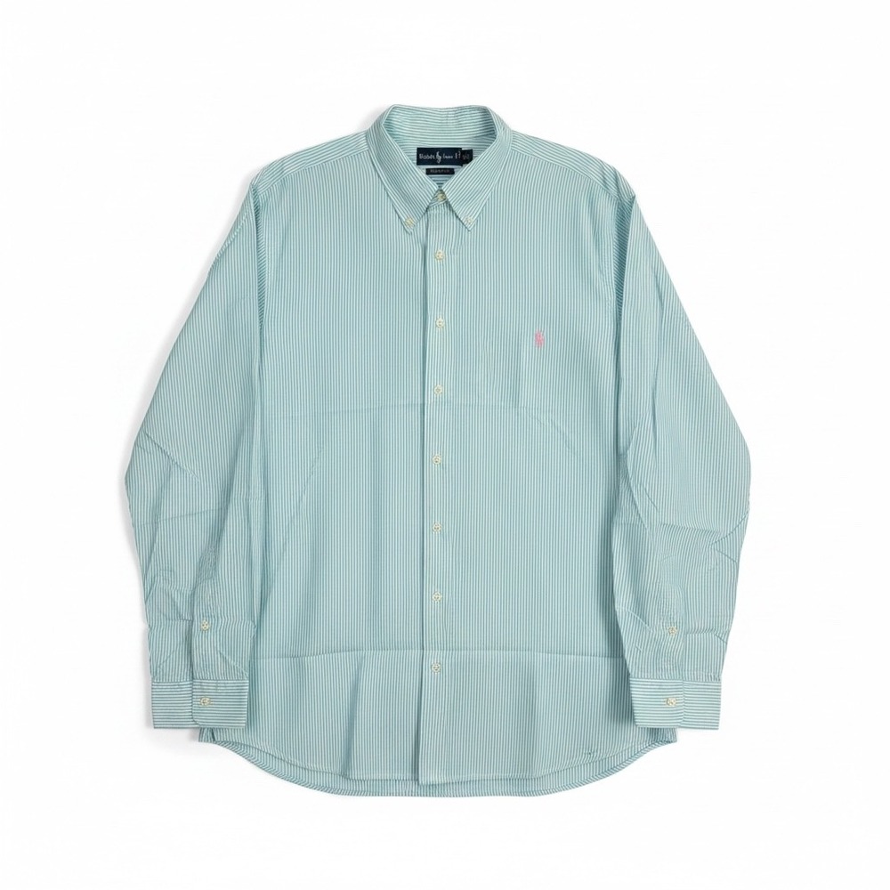 Ralph Lauren Mens 1X Big Classic Fit Striped Button Down Shirt White Aqua Pink